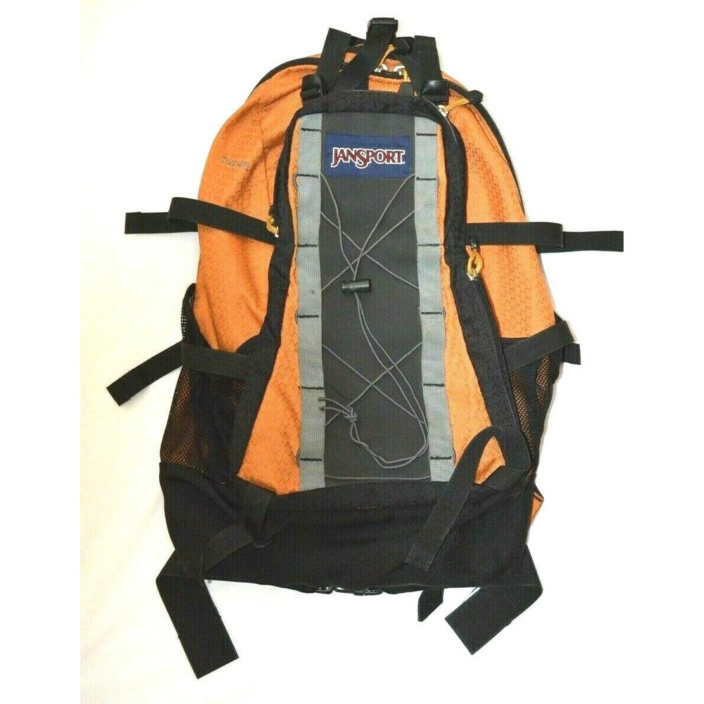 Jansport  Couloir Sturdy Nylon Backpack Gold Black Lots Storage Hiking Camping